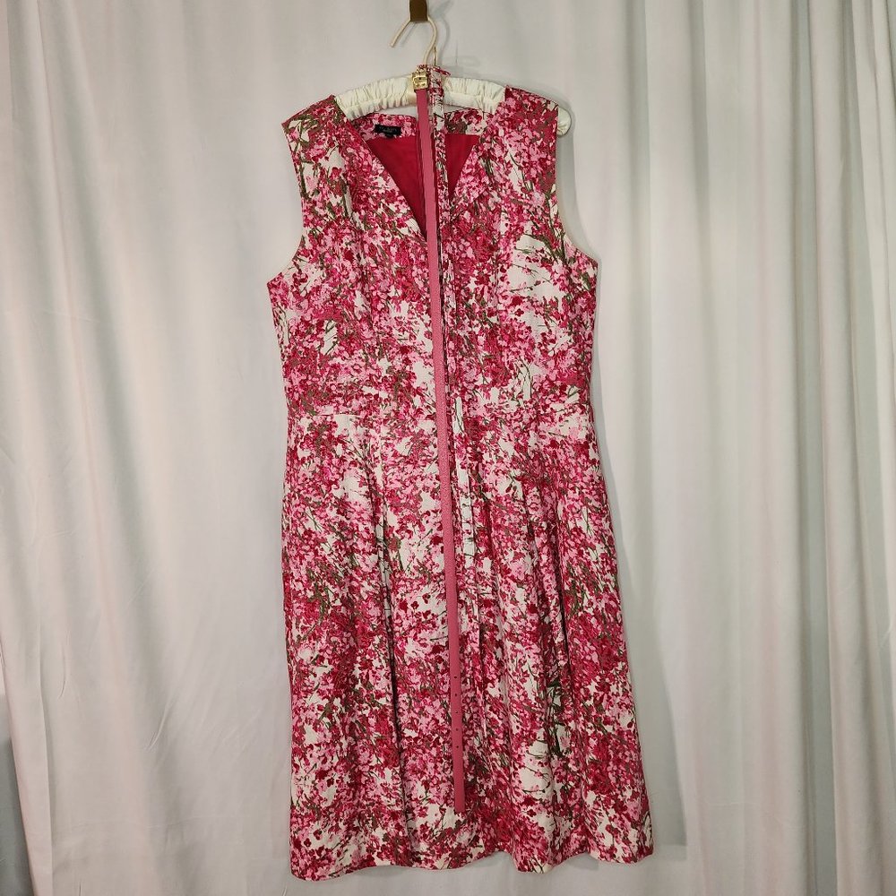 Talbots Pink Floral Lined Dress Size 14 Shell: 100% Linen, Lining: 100% Cotton.
